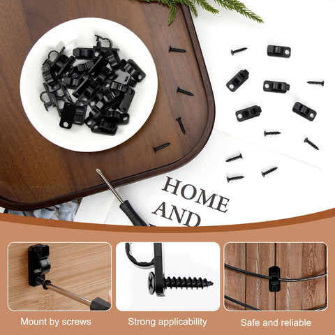 BQMEZRNUS 50 Pack Q-Hanger Screw-In Hooks with Safety Buckles – Black PP and Stainless Steel Hooks for String Lights, Plants, Garden, Garage & Party Decorations