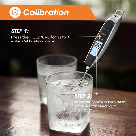 Instant Read Meat Thermometer with Backlight LCD - Silver