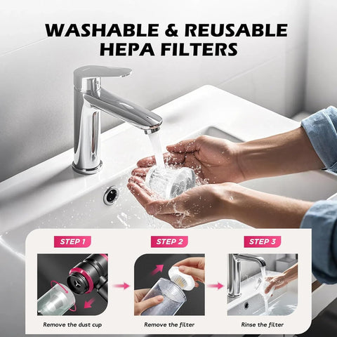 Handheld Car Vacuum Cleaner 15000Pa 4-in-1 Cordless (Pink)