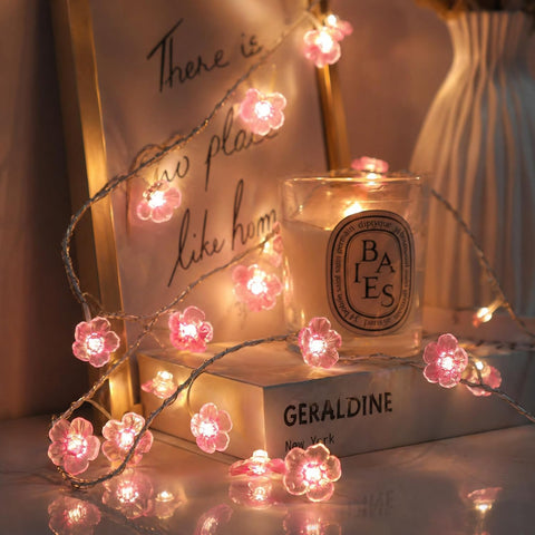 Afaiup 2m Pink Cherry Blossom Fairy Lights – 20 LED Battery Powered Flower String Lights with 6-Hour Timer for Bedroom, Wedding, Christmas & Party Decorations