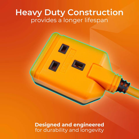 Masterplug One Socket Single Outdoor Extension Lead, 15 Metre Cable, Cable Tidy, Unswitched, Heavy Duty, Rewireable, 1-Way Plug Extension Cable, Orange, 13A, 1G, 15m, CT1513