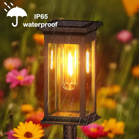Hqynss Solar Garden Lights Outdoor, 4 Pack Upgraded Tungsten Glow LED Pathway Lights, IP65 Waterproof, Auto On/Off, Adjustable Height for Garden, Patio, Yard, Walkway, Warm White