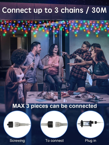 10m Icicle Lights, 320 LED Outdoor Multicolour Christmas Lights – Remote Control, Timer & IP65 Waterproof - Turn Your Roofline Into a Festive Glow