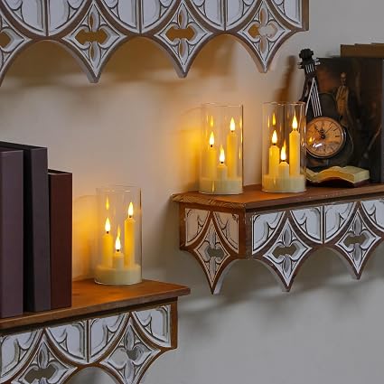 3 in 1 Flameless Taper Short Candles with 10 Key Remote Control and Timer, Battery Operated Pack of 2 LED Acrylic 7.5cm x15cm Ivory Pillar Flickering Warm Light