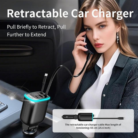 Retractable 78W 4-in-1 USB C Car Charger Adapter