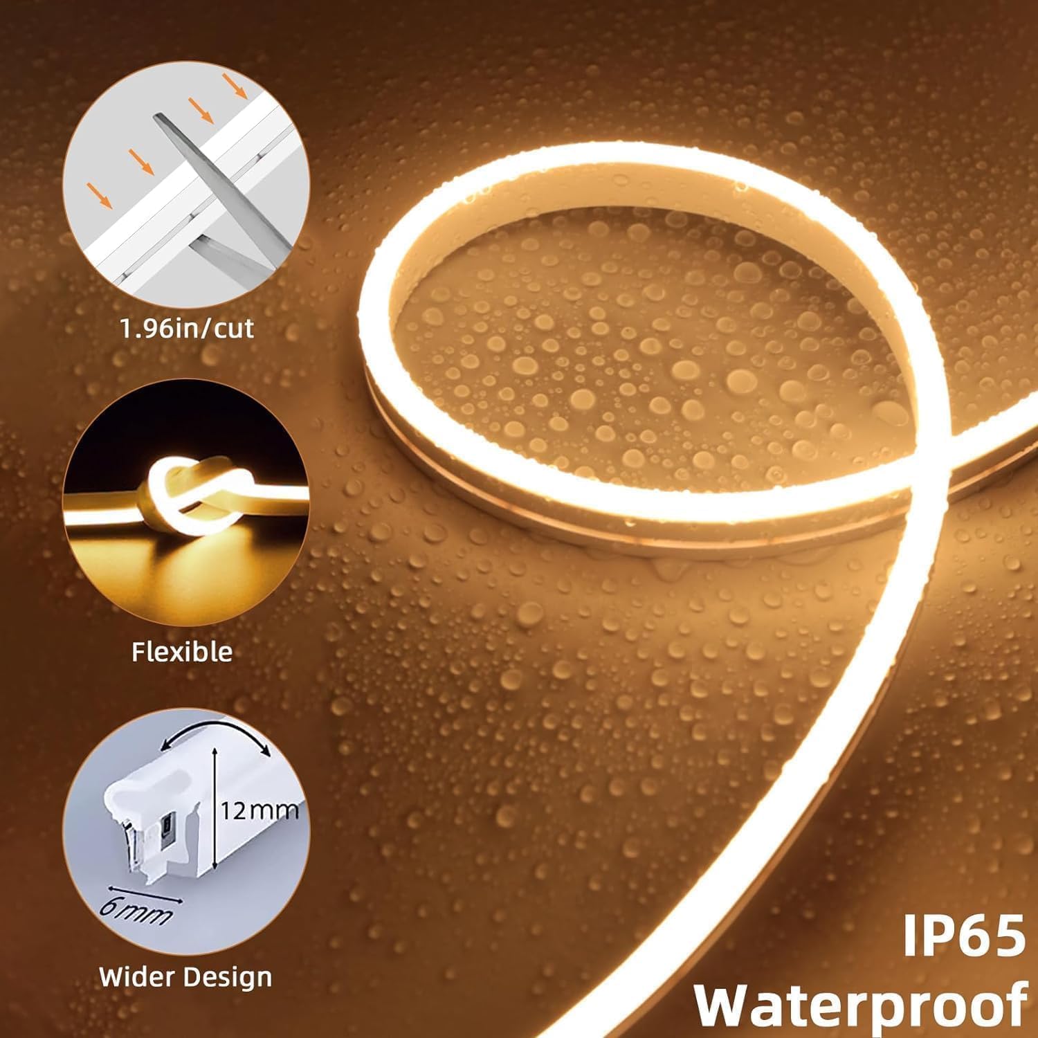 LED strip light with features on a brown background