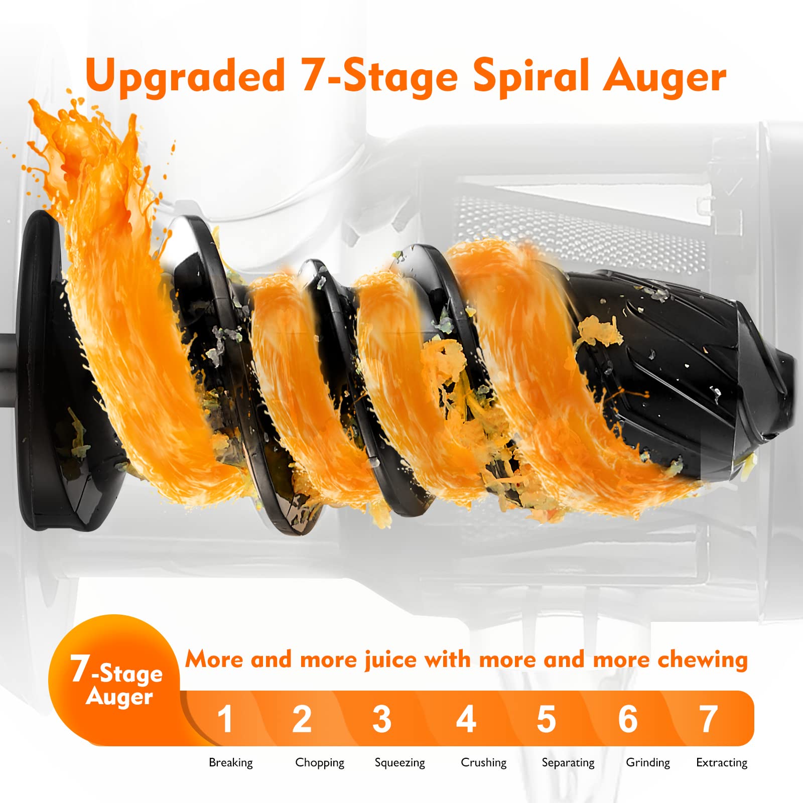 AMZCHEF Juicer Machines - Cold Press Slow Juicer - Masticating Juicer for Whole Fruits and Vegetables - Delicate Chew No Need to Filter - BPA Free Juice Extractor with 2 Cups and Brush - Black