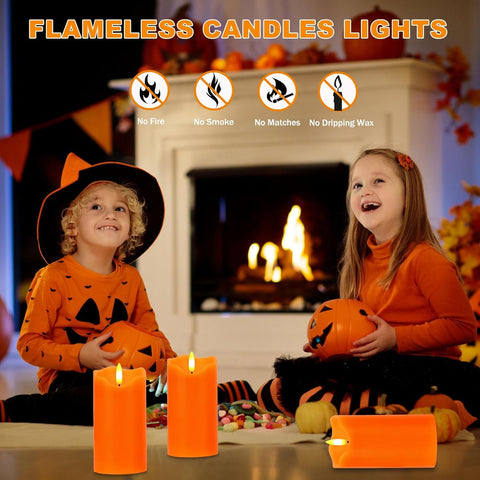 Flameless Pillar Candle Light Set of 2, 6x3 Inch Flickering Real Wax LED Candles with Remote and Timer, Battery Operated, Orange