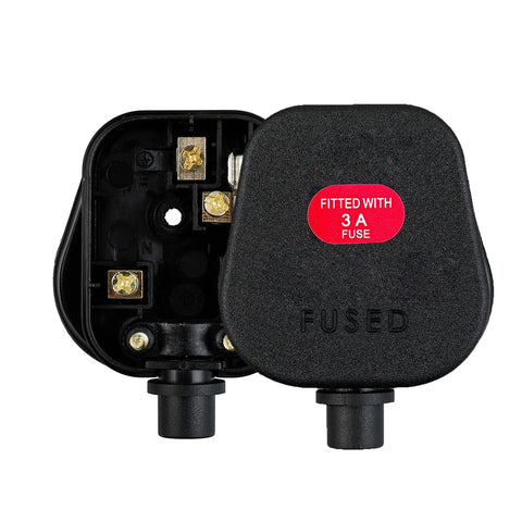 3A Fused Mains Plug with Cord Grip Black Pack of 5