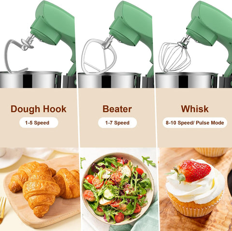 Small Stand Mixer 1500W – 10 Speed Food Mixer with 5.5L Bowl – Lightweight Dough Mixer for Baking & Cakes (Green Gray)