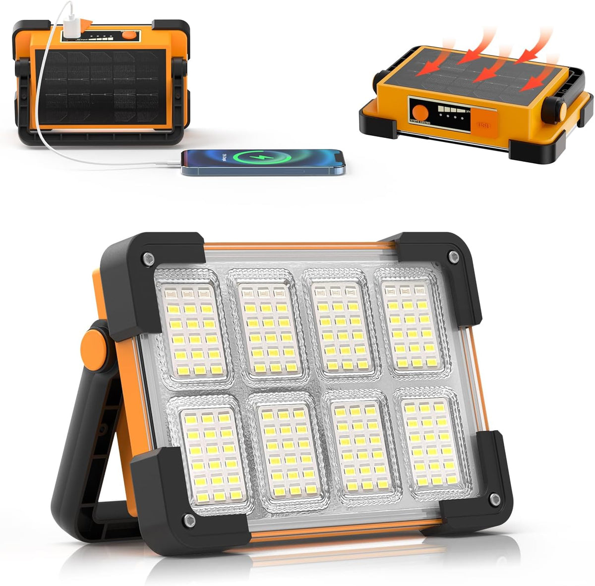 LED Rechargeable Work Light, LED Spot Light with USB Port, Portable Floodlight with 4 Modes, Security Lights Waterproof for Fishing, Hiking, Repairing, Emergency