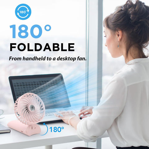 Portable Handheld Fan 2 Pieces, USB Rechargeable Mini Fan, 3 in 1 Folding Table Fan, 4 Speeds and 5.5-16 Hours of Work, for Travel, Office, Home and Outdoor-Black
