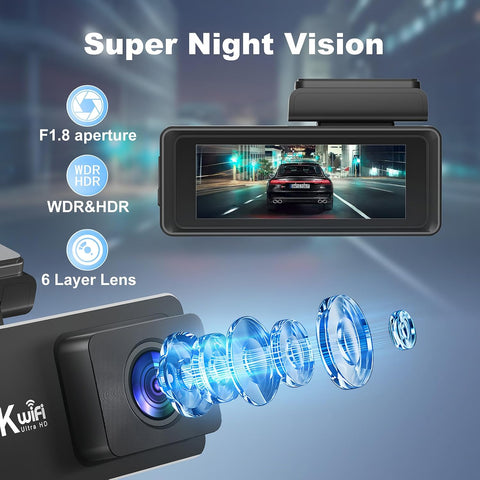 CHORTAU 4K+1080P WiFi Dual Dash Cam Front & Rear with 64GB Card