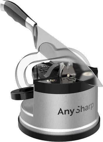 AnySharp Knife Sharpener – PowerGrip Suction Base | Hands-Free Safety | Sharpens All Kitchen Knives | Ideal for Hardened Steel & Serrated