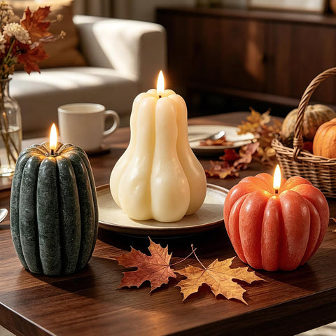 3 Pcs Fall Pumpkin Flameless Candle, LED Battery Operated Pumpkin Candle Light with Remote, Real Wax 3D Flickering Candles, Autumn Thanksgiving Halloween Farmhouse Home Decoration Gift