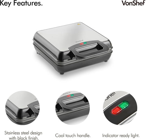 Large 4-Slice Waffle Maker – 1100W Belgian & American Waffles, Non-Stick Plates, Cool Touch Handle, Silver, Easy Clean