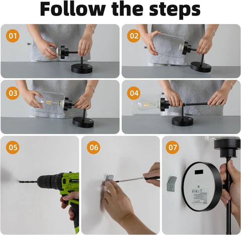 Battery Operated Wall Sconces Set of 2 – Wireless Rechargeable LED Lights Black