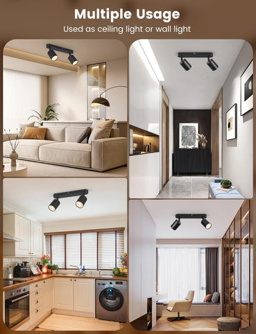 Collage of a ceiling light fixture used in various indoor settings.