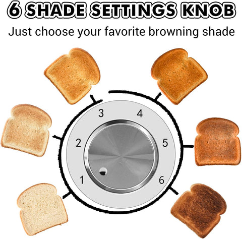 4 Slice Stainless Steel Toaster with Extra-Wide Slots, 6 Browning Settings, Defrost, Reheat & Cancel Functions