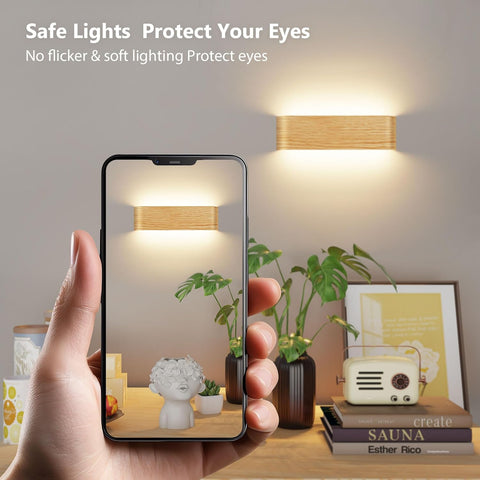 Indoor Led Wall Lights - 2 Pack 3000K/4500K/6000K Adjustable Color Temperature Wall Lights for Bedroom Living Room Kitchen Dining Room (2 Pack, Wood Grain)