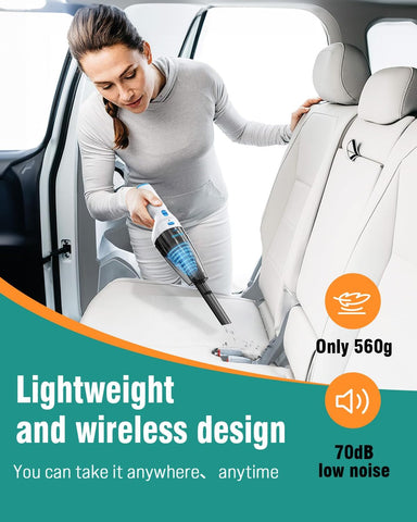 Cordless Handheld Vacuum Cleaner 9500PA, Powerful Suction Portable Car Vacuum, Lightweight Mini Cleaner for Car, Home & Pet Hair (Blue)