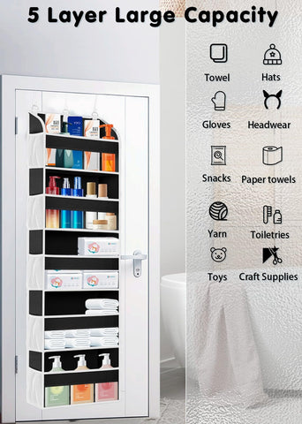 TAHAVICE Over The Door Storage Organiser, 5 Clear Window Pockets and 10 Mesh Side Pockets, Grey – Turn Unused Door Space into Smart Storage
