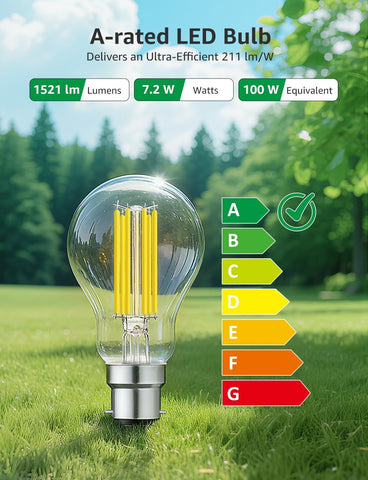 B22 LED Filament Bulb 7.2W 1521lm Warm White Pack of 4
