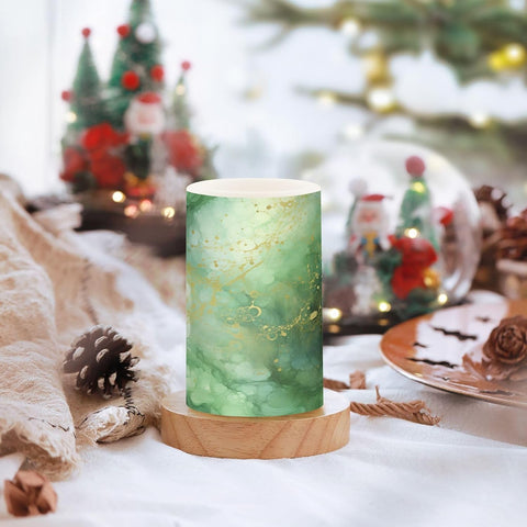 Green Marble Flameless LED Candles Set of 2, Battery Operated Decorative Candles with Remote & Timer