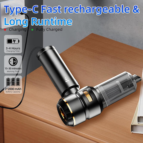 4-in-1 Cordless Handheld Mini Vacuum | 23000Pa Powerful Suction Portable USB Rechargeable Cleaner for Car, Home, Office & Pet Hair | Lightweight Compact Design (Black)