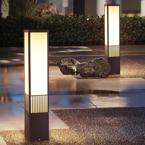 Modern Square Outdoor Bollard Light IP65 Waterproof Pathway Lighting for Garden Yard Lawn E26 Base Stainless Steel Exterior Lamp for Patio Driveway Decoration Courtyard Landscape Lighting(40CM)