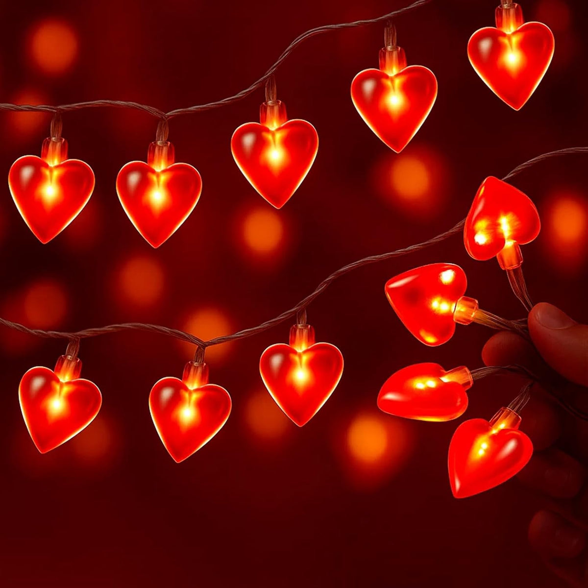 6M Red Heart Fairy Lights Battery Operated, 40 LED Romantic String Lights for Valentine’s Day, Bedroom, Wedding, Party & Home Decoration