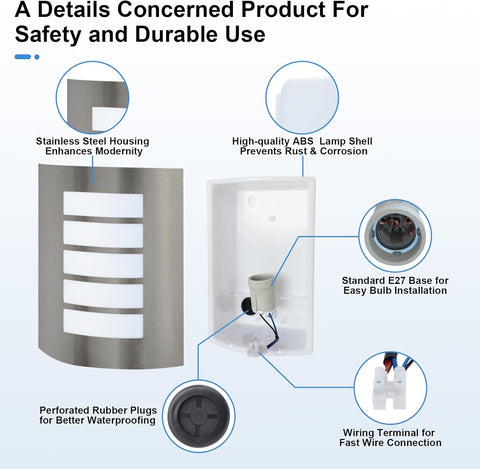 Product features for safety and durability with labeled components on a white background