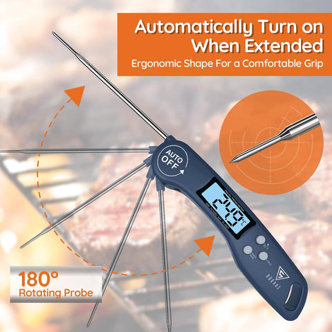 Digital Instant Read Meat Thermometer Navy Blue – Fast, Accurate, Foldable Probe