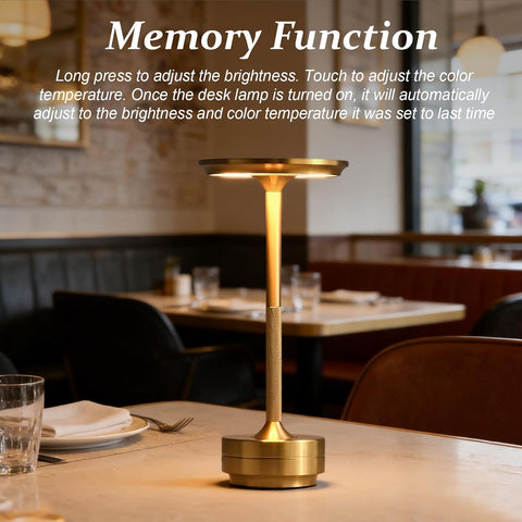 Rechargeable Gold Table Lamp, 5200mAh Cordless Touch Dimmable LED Lamp with 3 Colour Temperatures, USB-C Rechargeable, IPX4 Splash-Resistant for Bedroom, Dining Table & Covered Patio