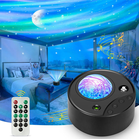 iBELL Galaxy Projector with vibrant Northern Lights projection in a bedroom