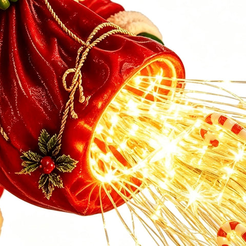 Solar Christmas Lights, Santa Garden Stake, Flowing LED Strings, with
