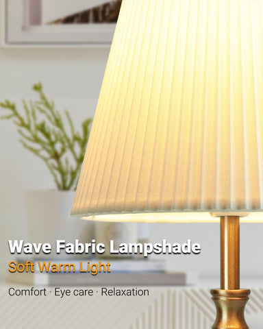 12-Inch Touch Bedside Table Lamp with 3-Level Dimming, Warm 2700K LED Bulb & Retro 3D Pleated Fabric Shade