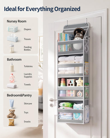 Yecaye 5-Tier Over Door Storage Organiser, Grey – Hanging Shelves with Mesh Windows for Space-Saving Home Organisation