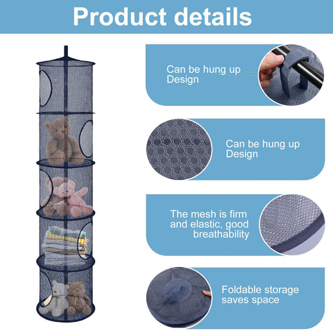 Hanging Mesh Storage Basket, 2 Pack, 5-Tier Foldable Toy Organiser in Pink – Make Room for More Play