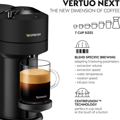 Vertuo Next Coffee Machine by De'Longhi – 6 Cup Sizes, 30+ Coffee Varieties, Capsule Set Included, Matte Black
