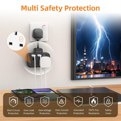 Double Plug Adaptor with USB – 2-Way UK Wall Socket Extender with 3 USB Ports & 5cm Short Extension Lead, Black – Make Room for More of Your Everyday Essentials