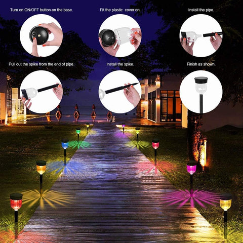 LED Solar Light Outdoor, SOMOKY 6 Packs Solar Pathway Lights with 7 Color Changing Waterproof IP65, Auto On/Off Outdoor Solar Landscape Lights/Pathway Lights for Lawn, Back Yard and Walkway