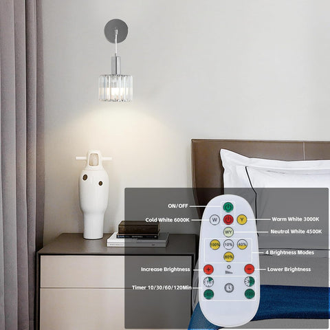 Battery Operated Crystal Wall Lights Set of 2 with USB Bulbs