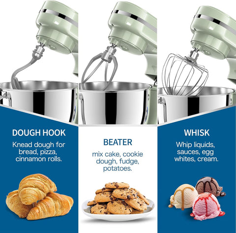 Stand Mixer 5QT 1000W Tilt-Head Kitchen Mixer – 8 Speed Electric Food Mixer with Dough Hook, Whisk, Beater & Bowl – Green