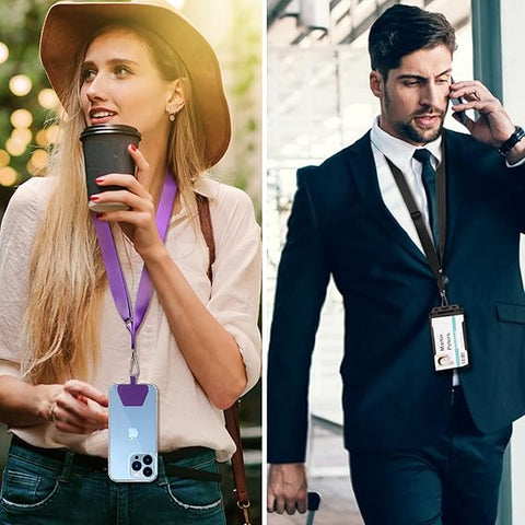 CACOE Universal Mobile Phone Chain - Adjustable Neck Strap for Smartphones Black+purple