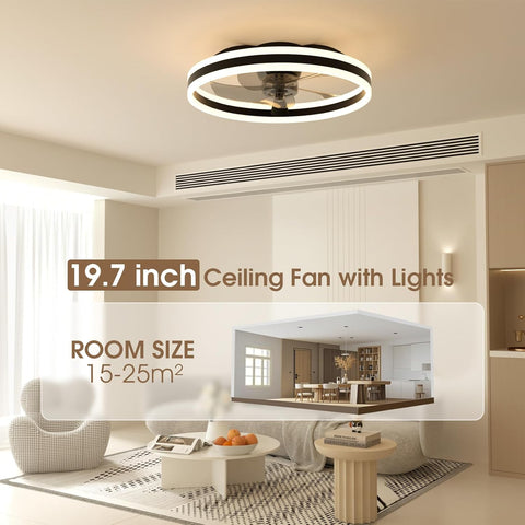 50cm Ceiling Fan with Light & Remote – 6 Speeds, 3000K-6500K Dimmable LED, Quiet Smart Ceiling Fan for Bedroom & Living Room (Black)