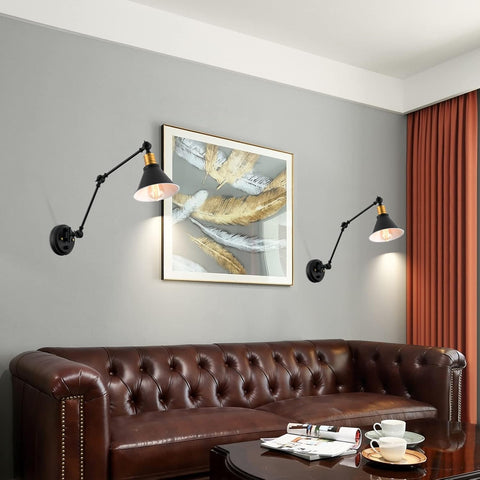 Black Swing Arm Wall Sconces Industrial Set of 2