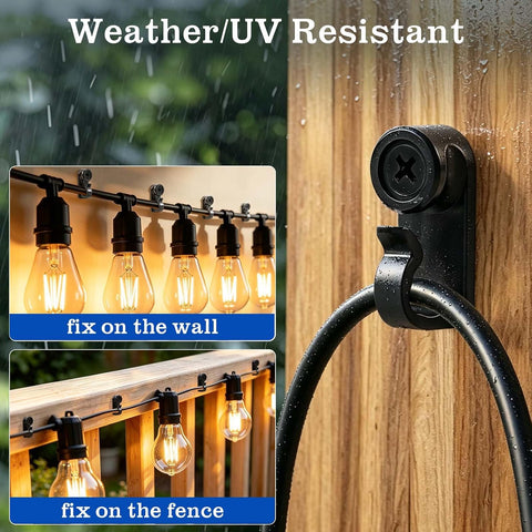 KEYBOO 60 Pcs Black Screw-In Hooks for Outdoor String Lights – Plastic Cable Fasteners for Garden, Patio, Fence, LED Fairy Lights & Christmas Decorations