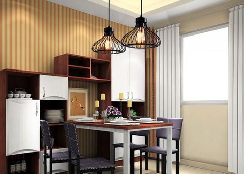 Modern Vintage Industrial Retro Pendant Light Metal Cage Loft Bar Ceiling Light Cage 1x E27 Base (Black)