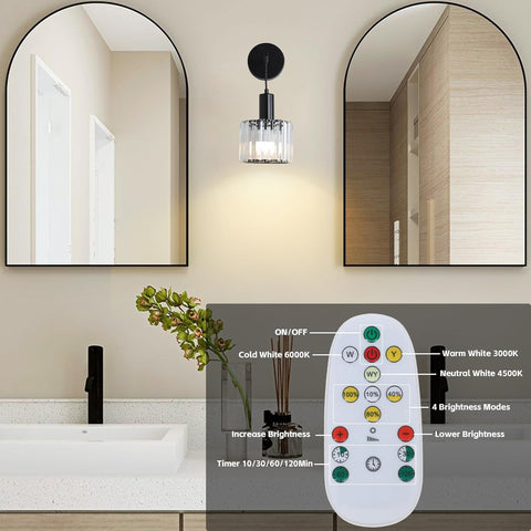 Battery Operated Wall Lights Set of 2 Black Crystal Indoor